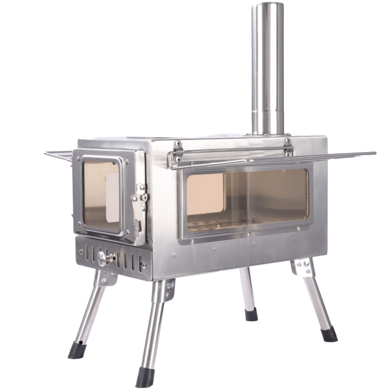 TE220SW2 Camping Wood Stove with Folding Side Shelves