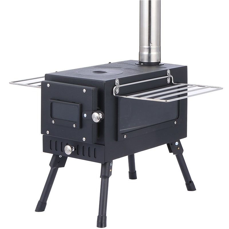 TE320CW Premium Camping Wood Stove with Fire Viewing Window and Chimney