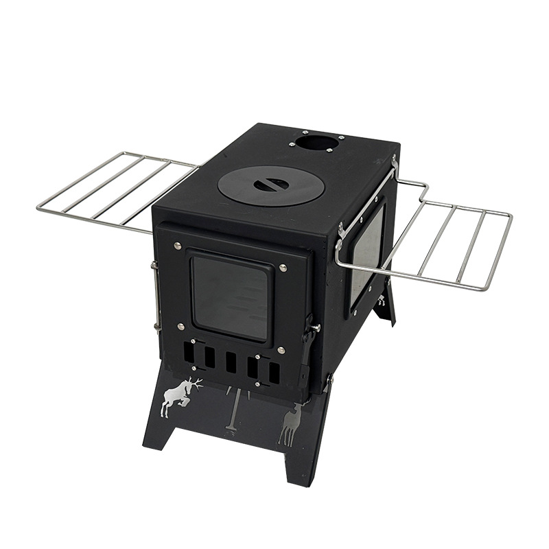 TE210CTW Wood Stove with Glass Viewing Window and Folding Side Shelves